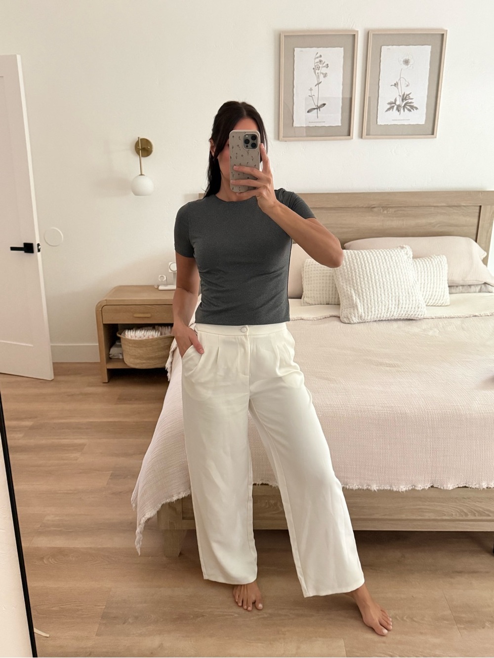 Commense Wide Leg Cream Trousers